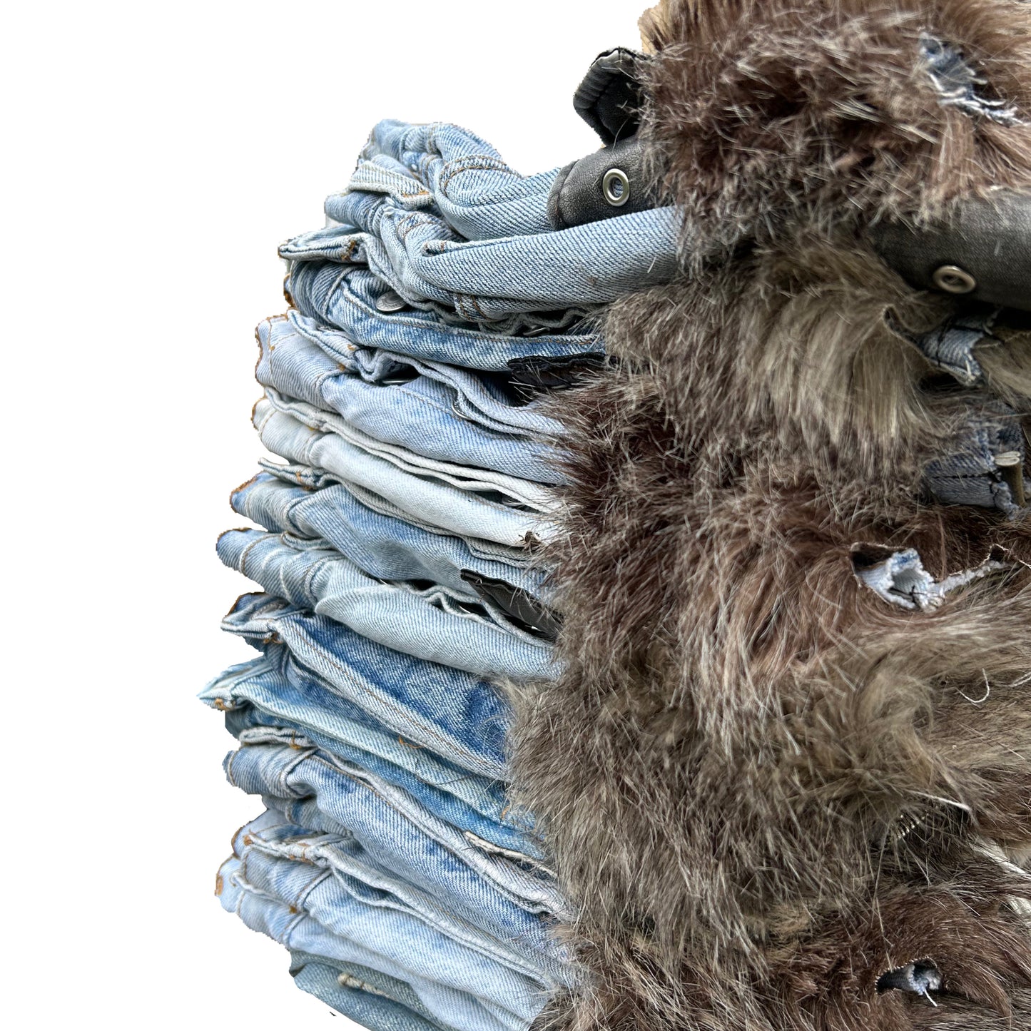 Denim Fur Reworked Mini Skirt or Shorts